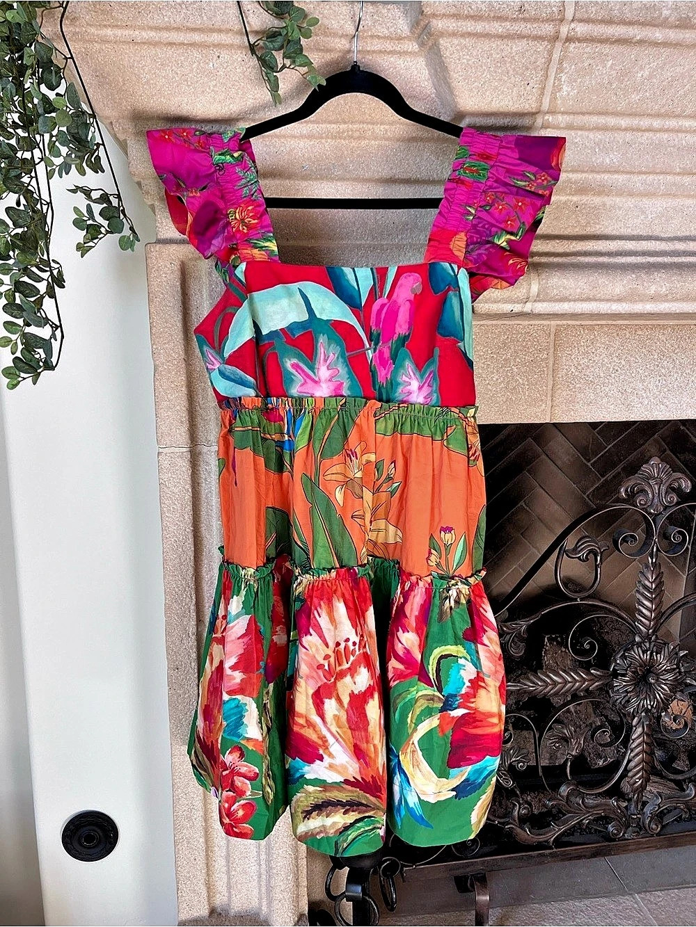 FARM Rio Tropical Swing Mix Mini Dress Orange & Pink Medium
